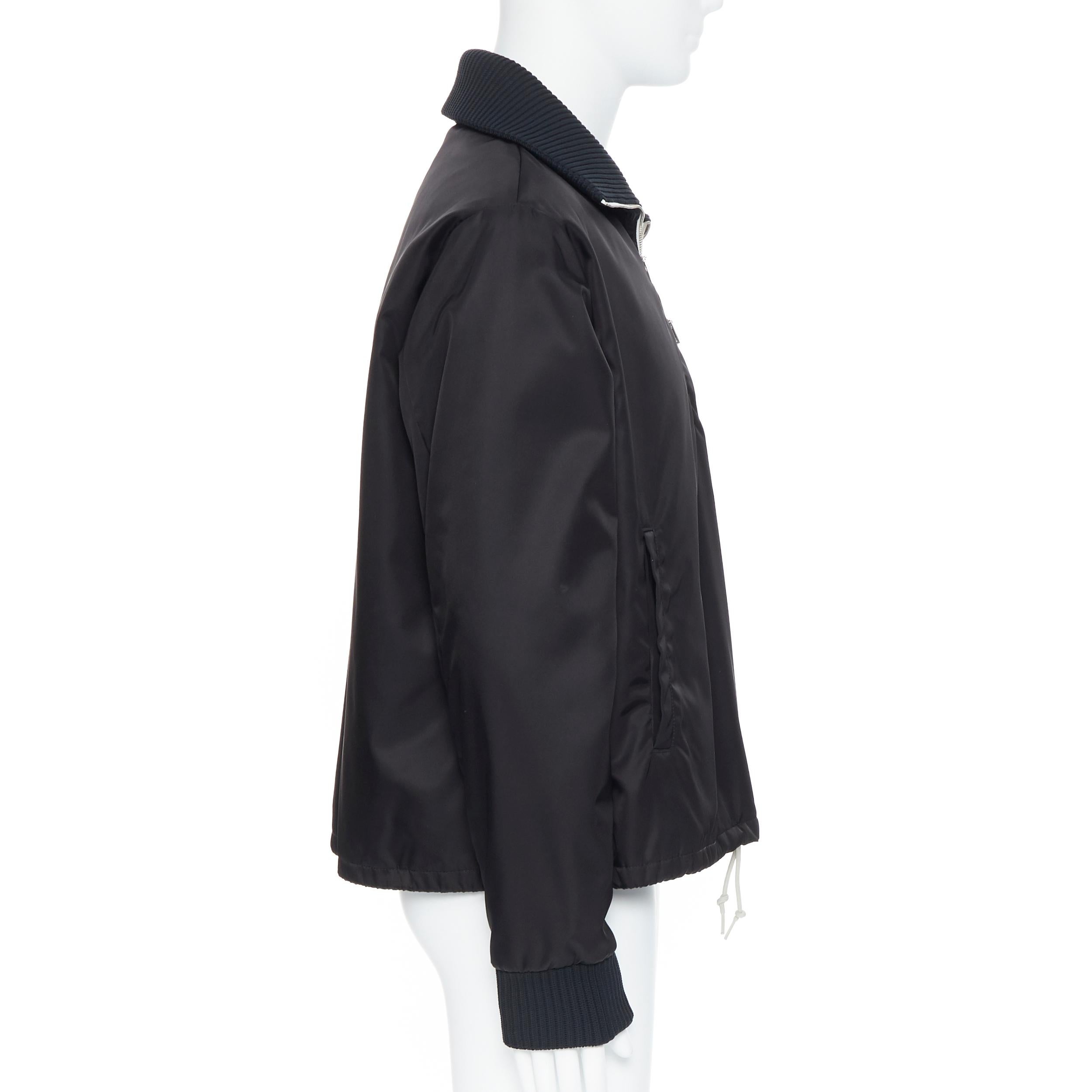 Black new PRADA SS19 Runway black triangle rubber logo half zip pullover jacket IT48 M