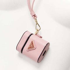 new PRADA Symbole Triangle logo en cuir saffiano AirPods lanyard bag pink red.