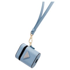 Used new PRADA Symbole Triangle logo saffiano leather AirPods lanyard bag sky blue