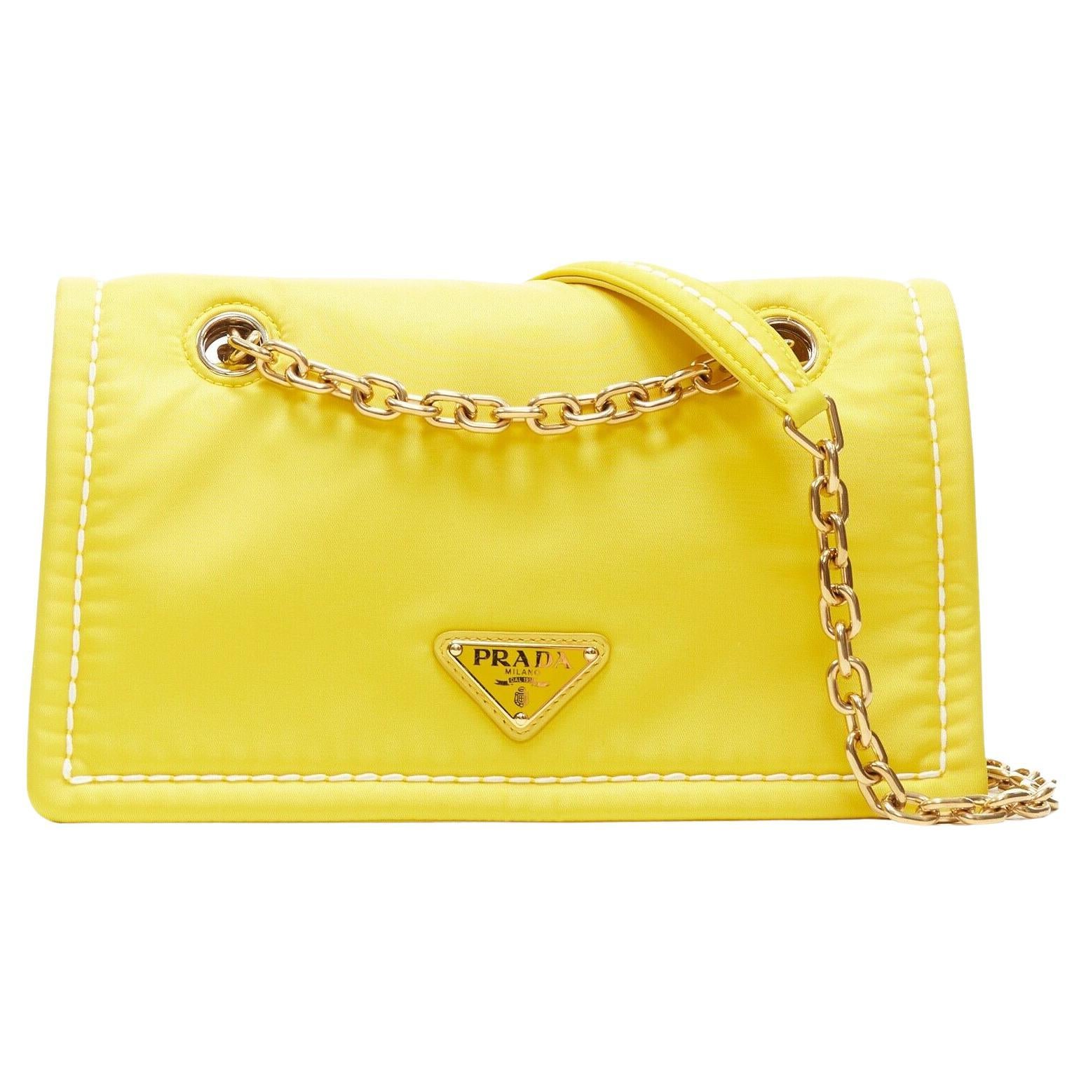 Authentic PRADA Nylon and Leather Crossbody Shoulder Bag yellow From Japan