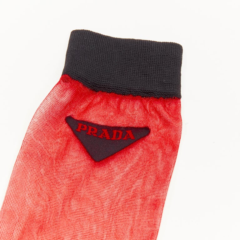 new PRADA Triangle logo red semi sheer black trimmed fine cotton knit
