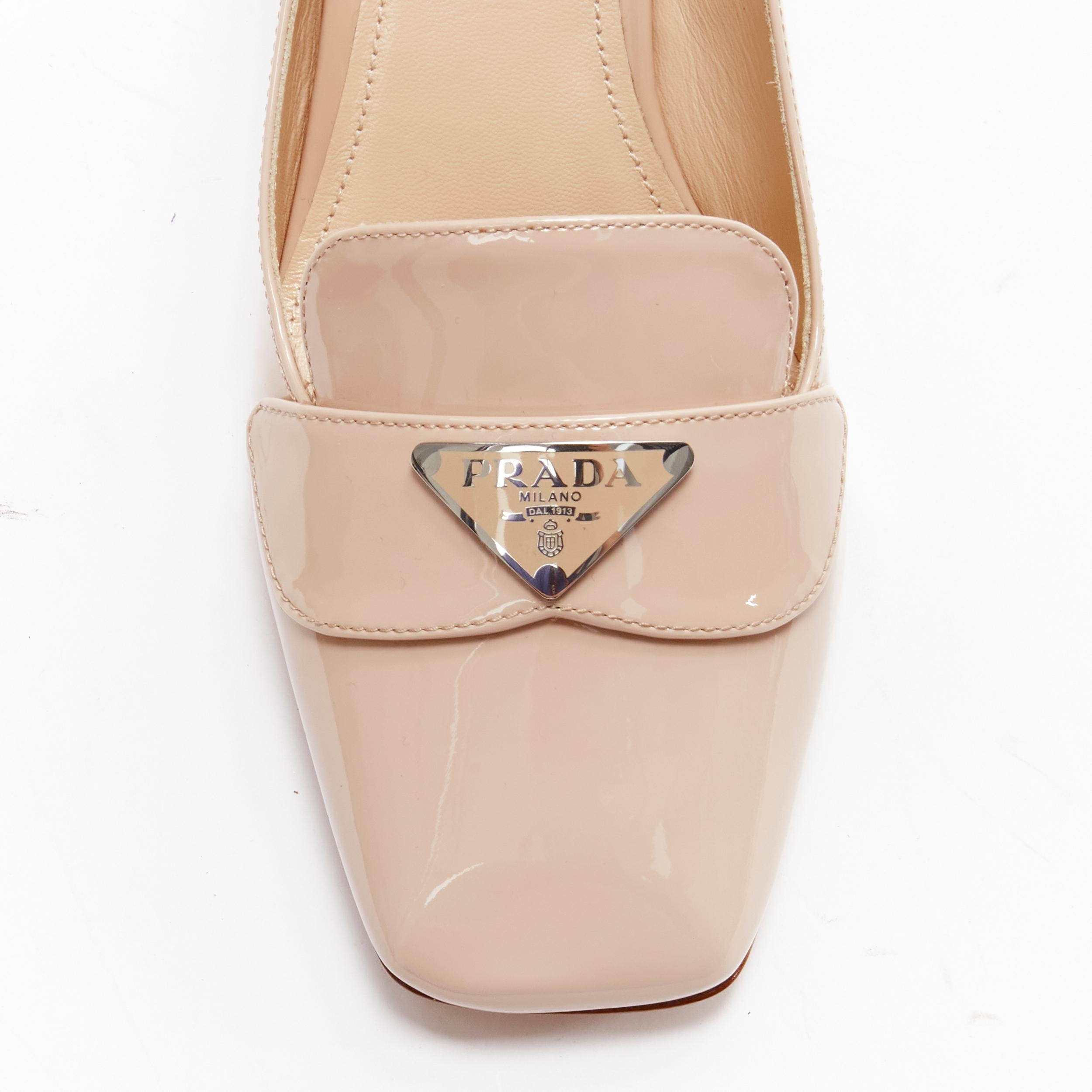 new PRADA Vernice beige patent triangle logo square heel court shoes heels EU40
Reference: TGAS/C01607
Brand: Prada
Designer: Miuccia Prada
Material: Patent Leather
Color: Beige
Pattern: Solid
Closure: Slip On
Lining: Leather
Extra Details: