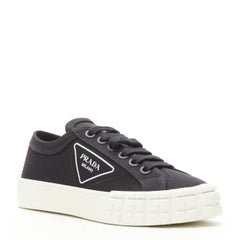 new PRADA Wheel Gabardine black canvas triangle logo outsole sneaker EU39.5