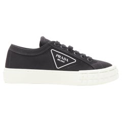 new PRADA Wheel Gabardine black canvas triangle logo outsole sneaker EU39.5