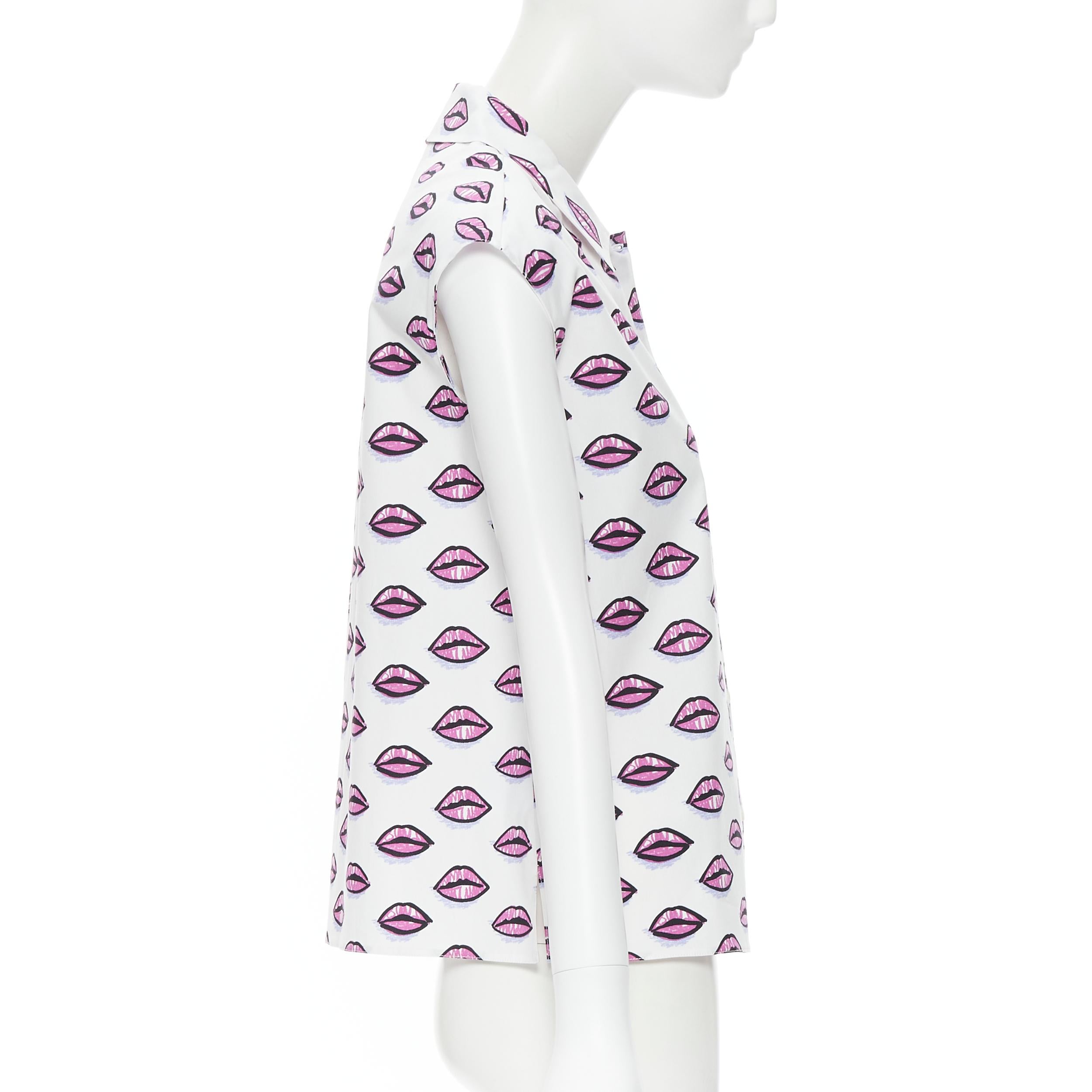 Gray new PRADA white cotton kiss lip print sleeveless cotton shirt IT40 S