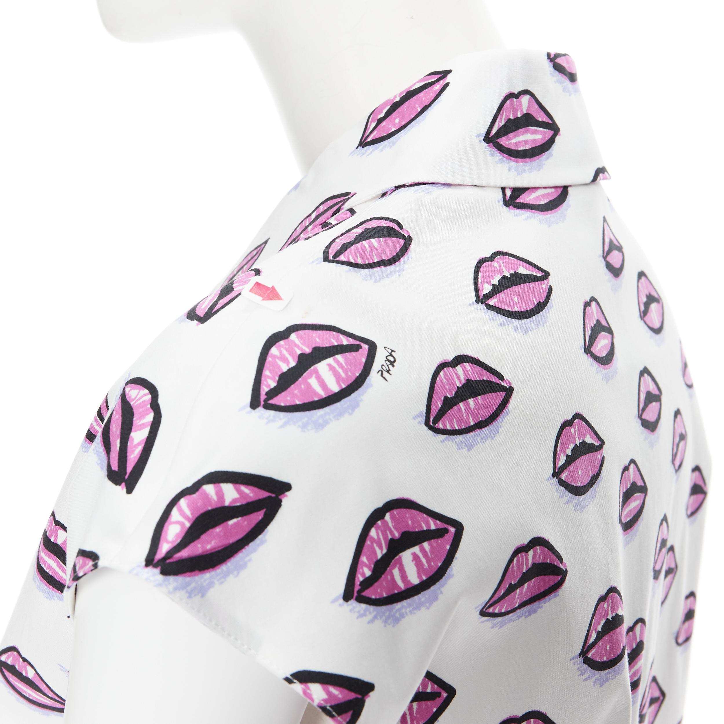 new PRADA white cotton kiss lip print sleeveless cotton shirt IT40 S 1