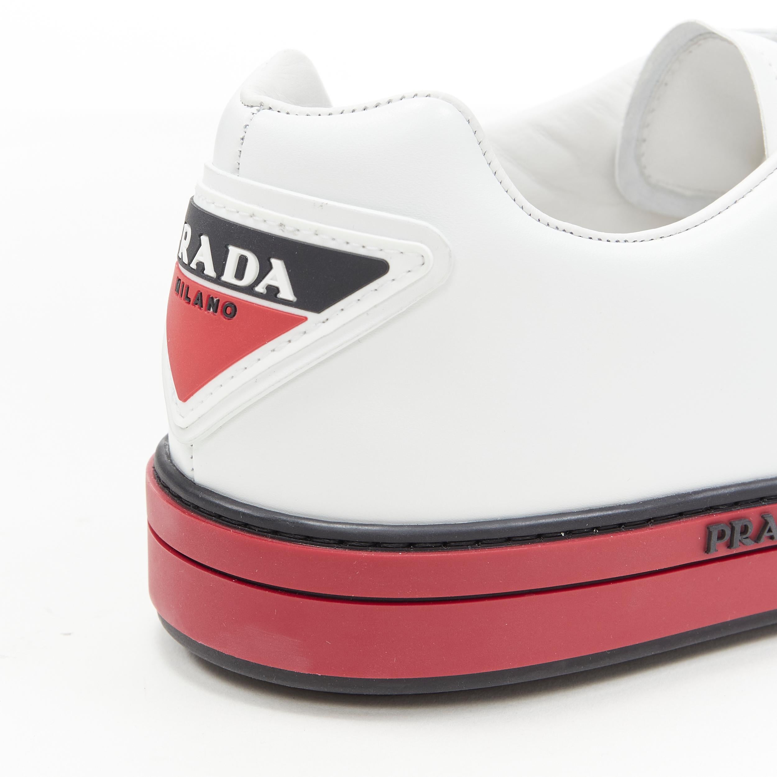 new PRADA white leather triangle logo red white midsole low sneaker UK11 In New Condition In Hong Kong, NT