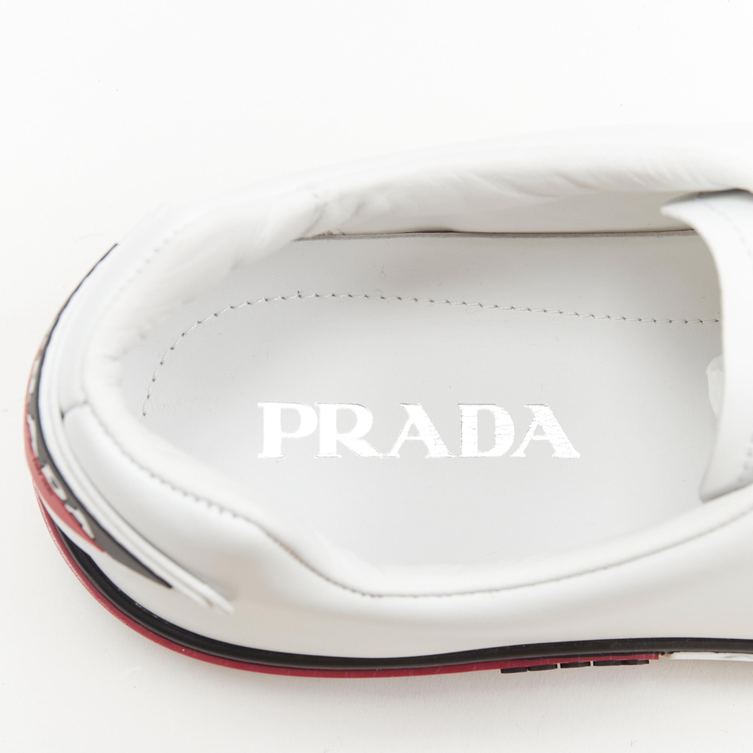 new PRADA white leather triangle logo red white midsole low sneaker UK11 1