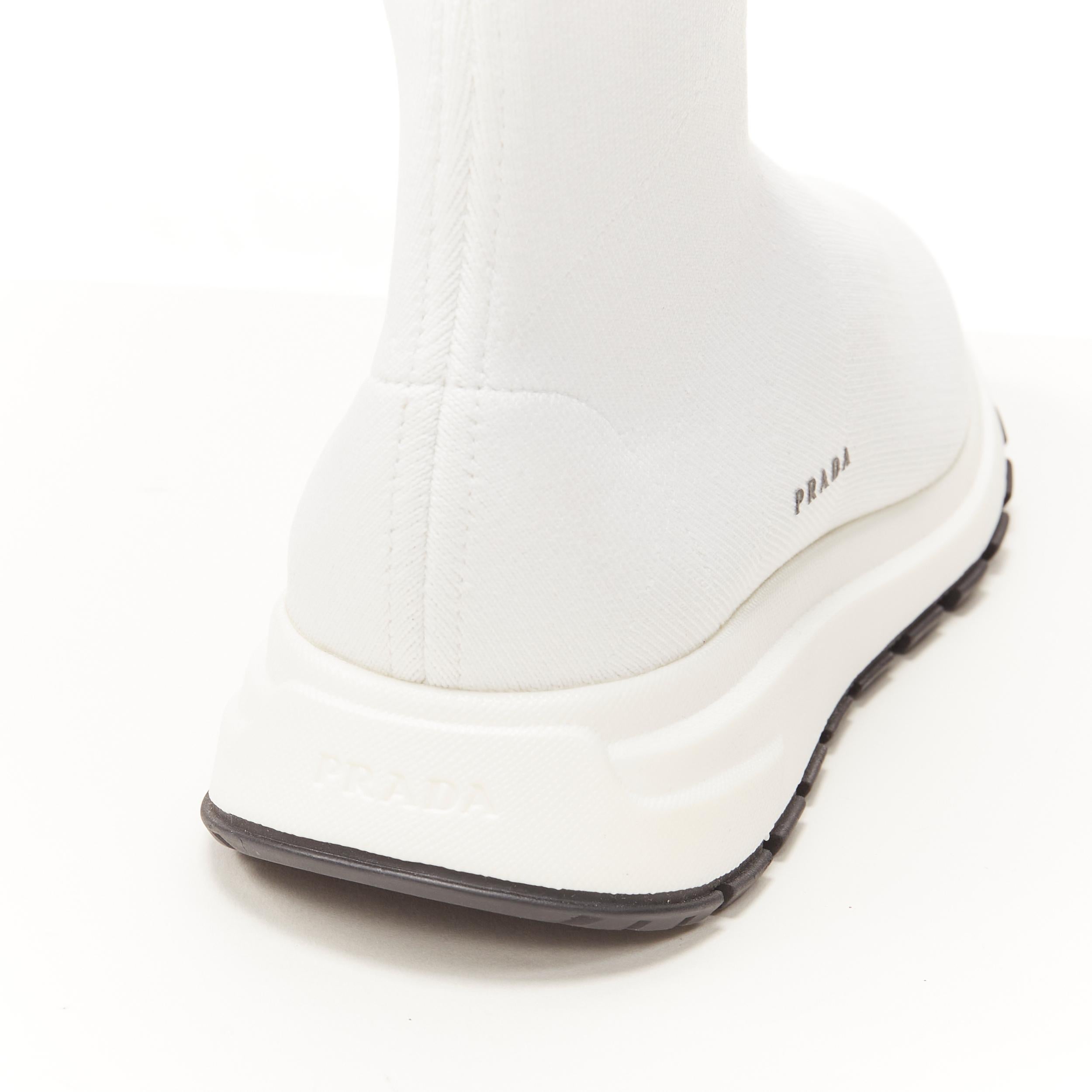 new PRADA white sock knit logo print high top sneaker UK5 US6 EU39 2