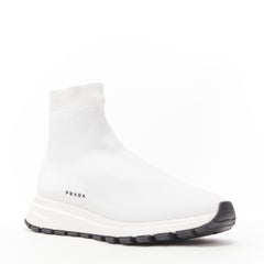 new PRADA white sock knit logo print high top sneaker UK5 US6 EU39