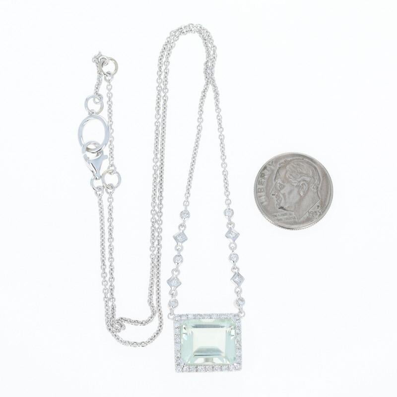 Prasiolite and Diamond Halo Necklace, 14 Karat Gold Adjustable Chain 6.85 Carat 1