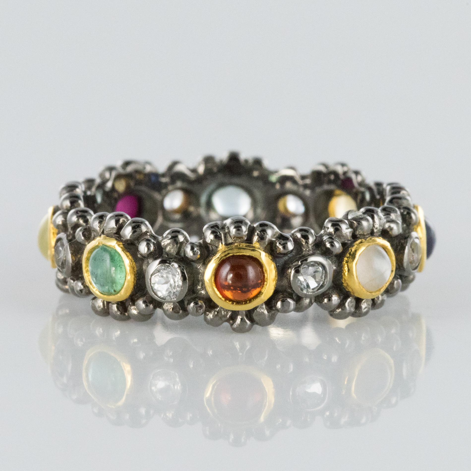 New Precious Stones Black Vermeil Band Ring In New Condition In Poitiers, FR