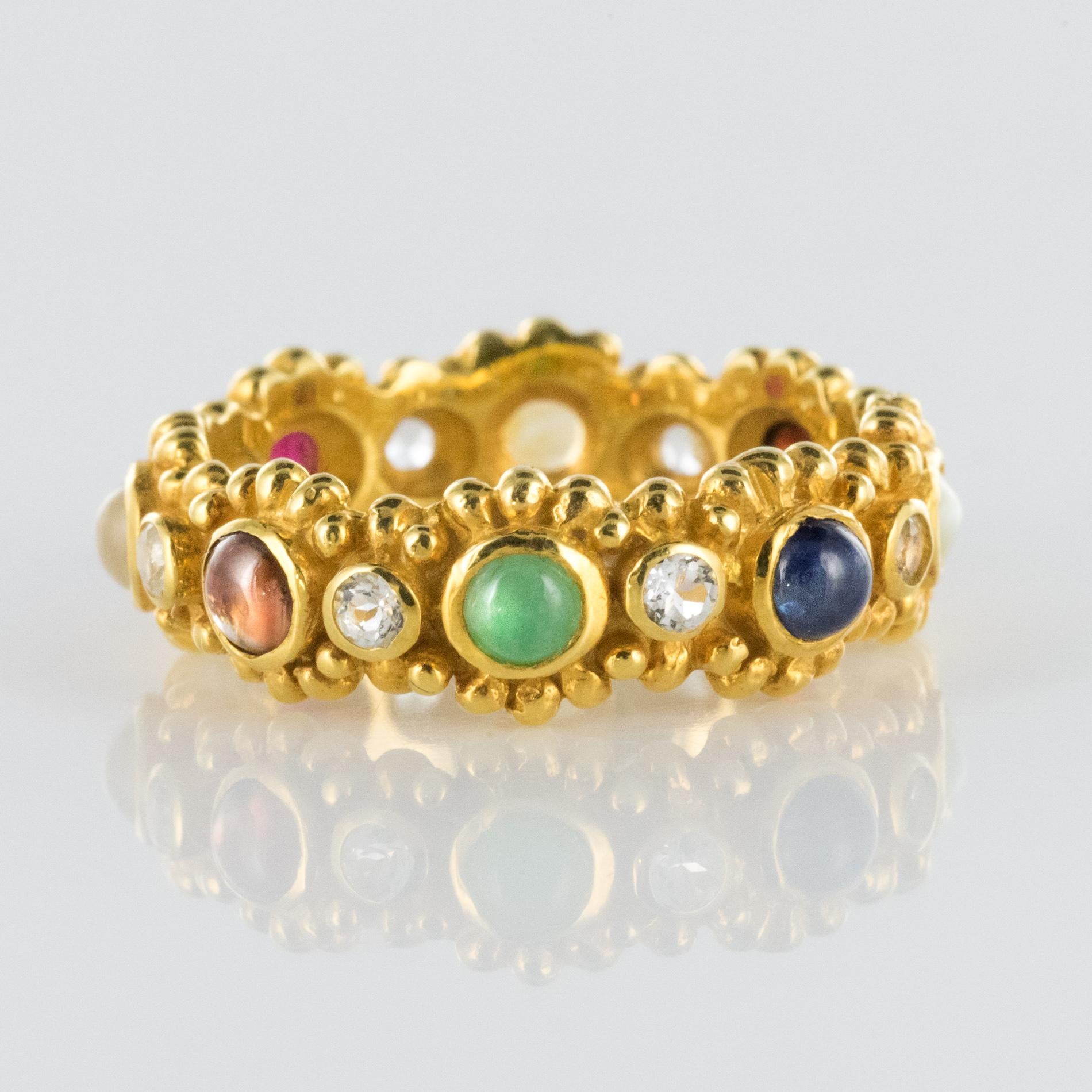Modern New Precious Stones Golden Vermeil Band Ring