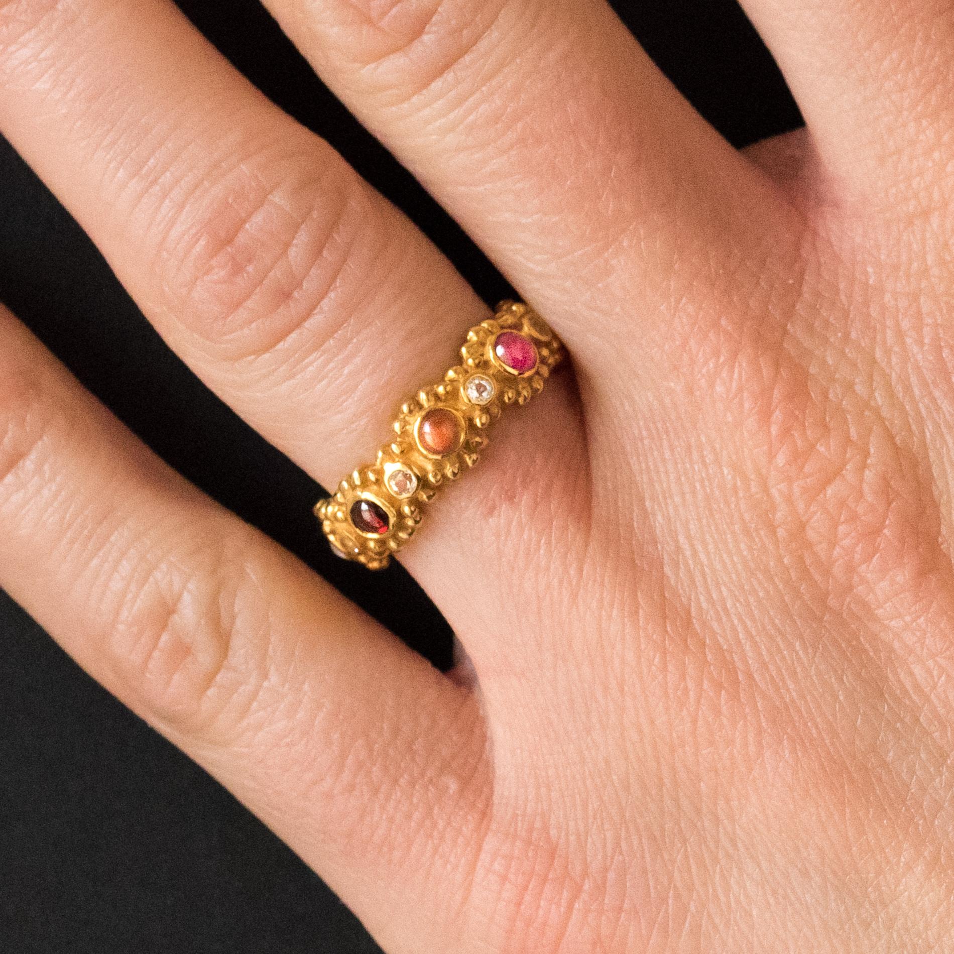 New Precious Stones Golden Vermeil Band Ring In New Condition In Poitiers, FR