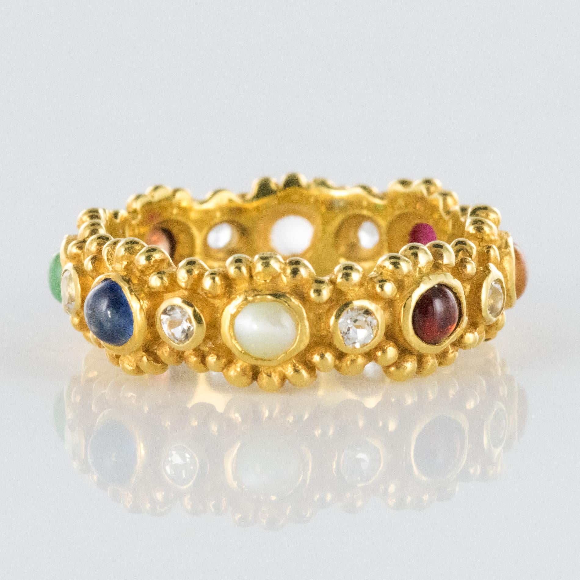 Women's New Precious Stones Golden Vermeil Band Ring