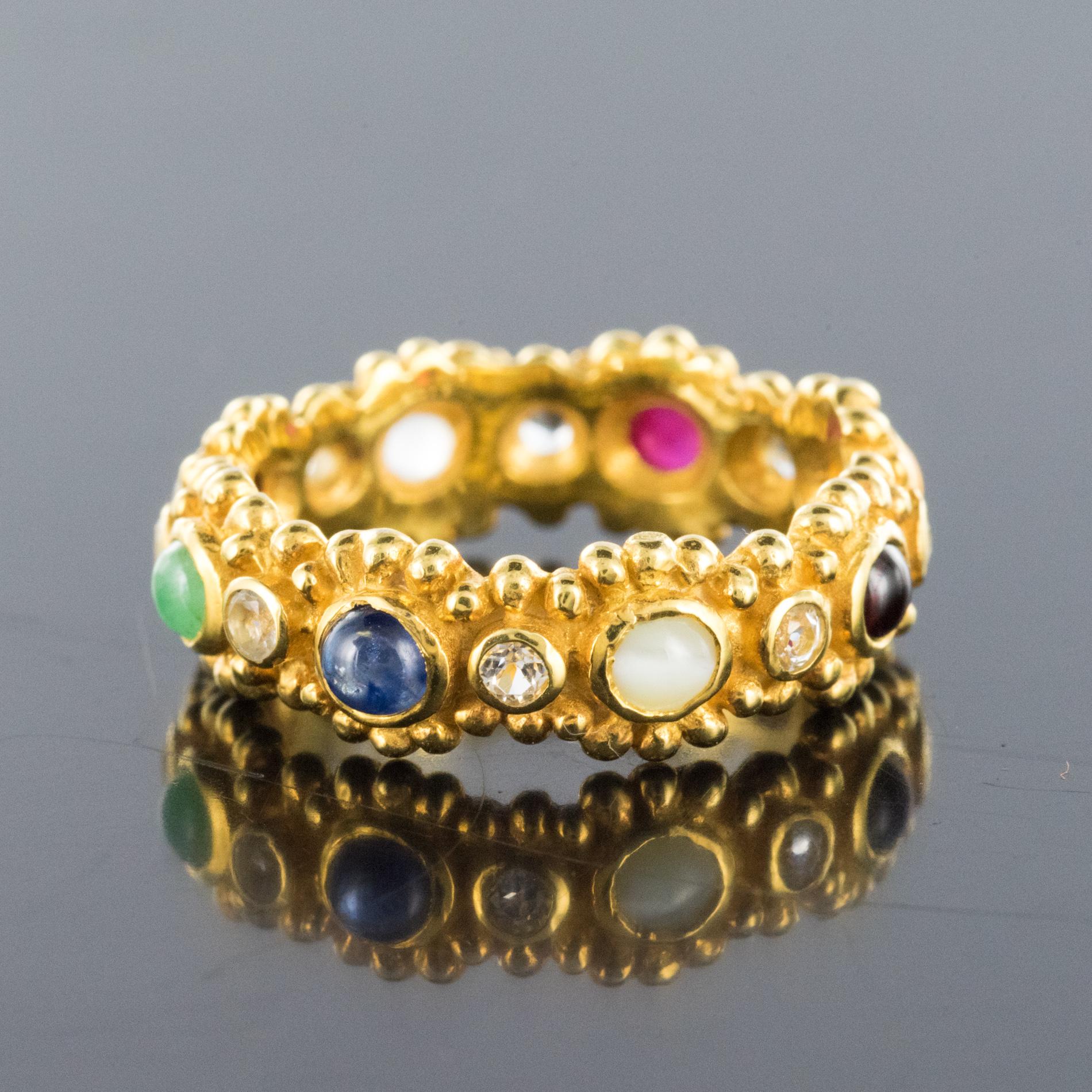 New Precious Stones Golden Vermeil Band Ring 2