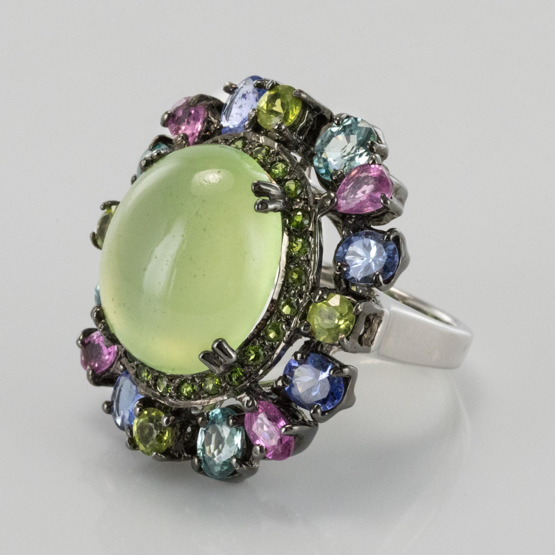 Modern New Prehnite Tanzanite Peridots Sapphires Zircons Cocktail Ring