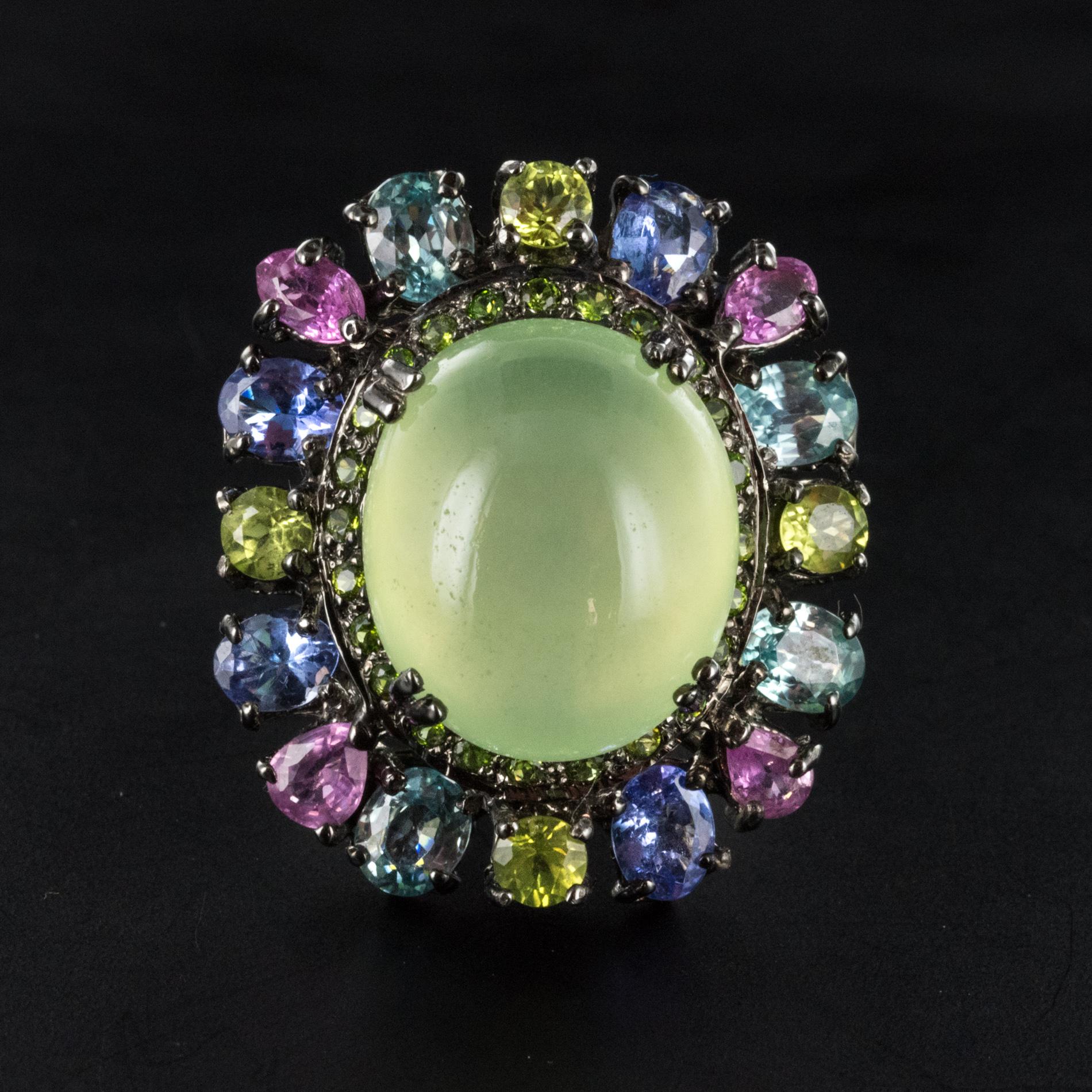 Women's New Prehnite Tanzanite Peridots Sapphires Zircons Cocktail Ring