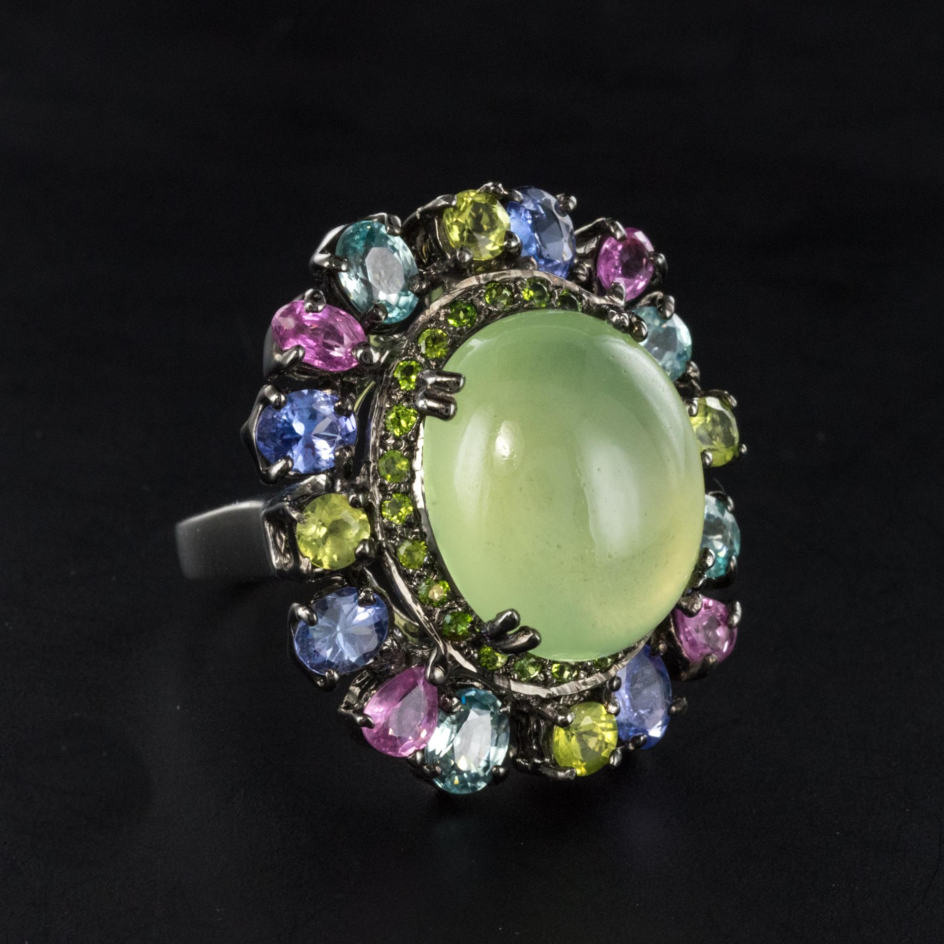 New Prehnite Tanzanite Peridots Sapphires Zircons Cocktail Ring 1