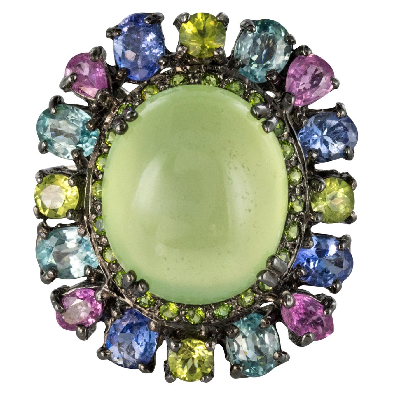 New Prehnite Tanzanite Peridots Sapphires Zircons Cocktail Ring