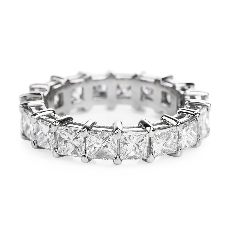 Princess Cut Princess Diamond 4.70 Carat Platinum Eternity Band Ring For Sale