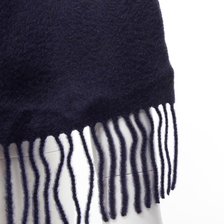 new PRINGLE OF SCOTLAND 100% cashmere navy blue tassel fringe scarf For  Sale at 1stDibs