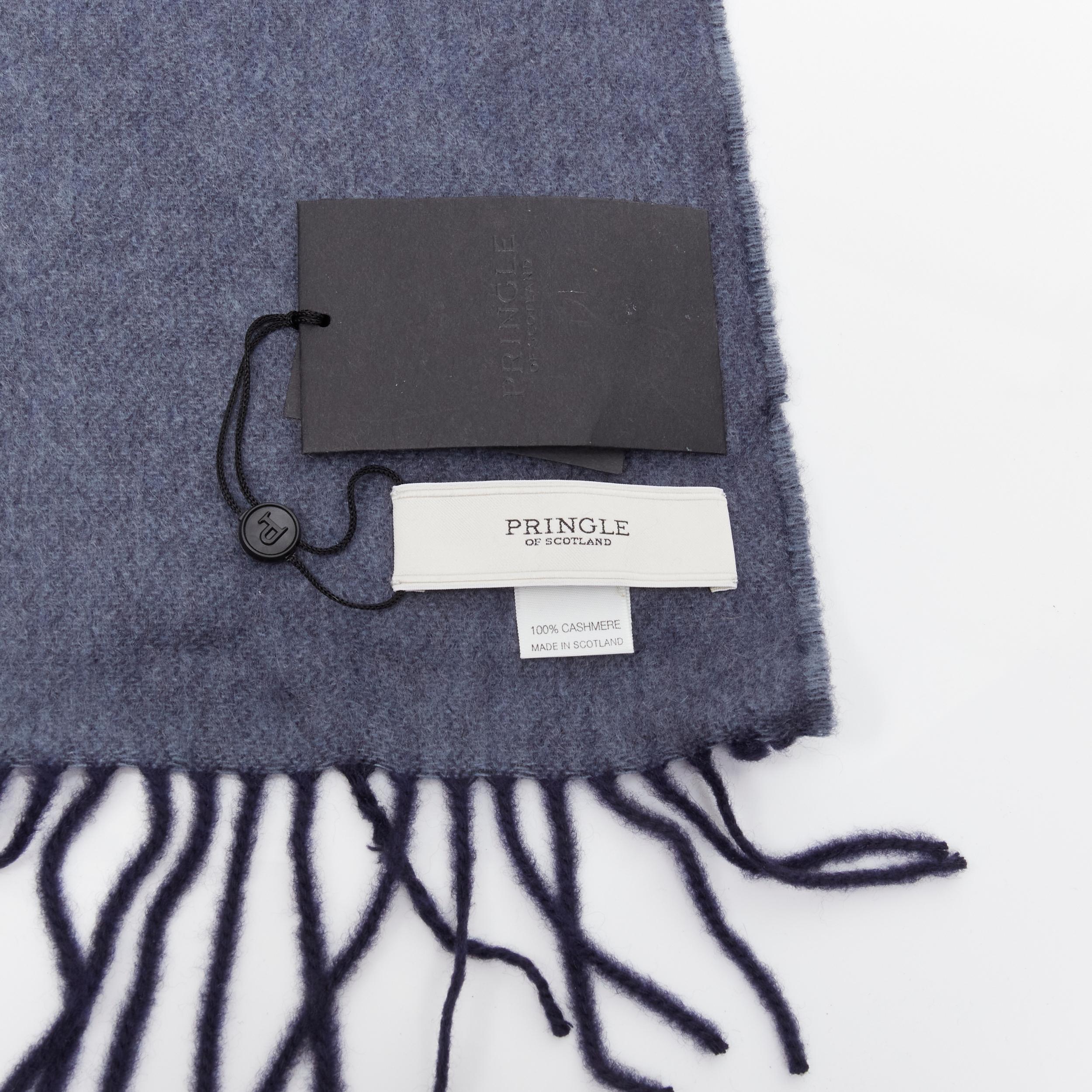 Women's new PRINGLE OF SCOTLAND 100% cashmere navy blue tassel fringe scarf For Sale