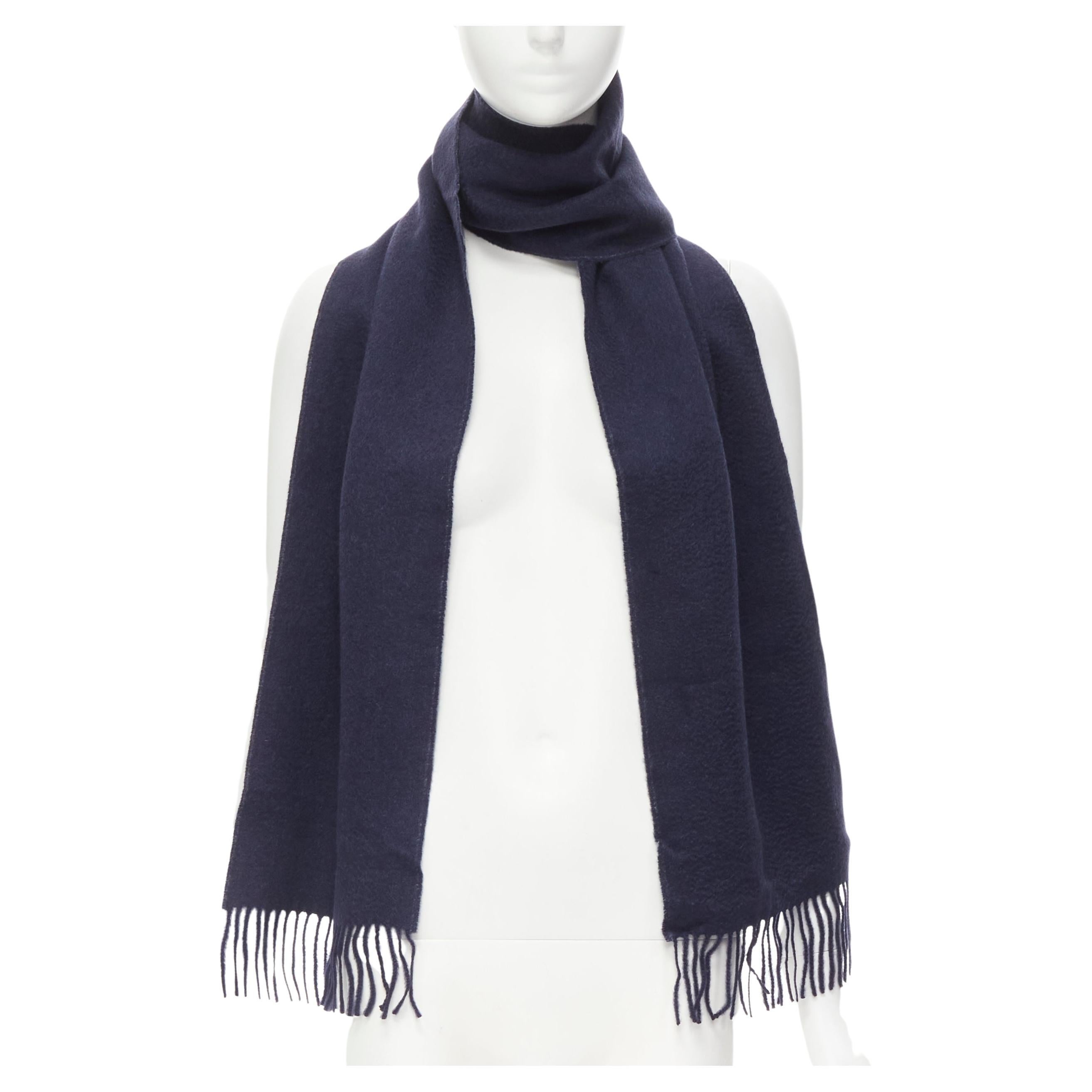 new PRINGLE OF SCOTLAND 100% cashmere navy blue tassel fringe scarf