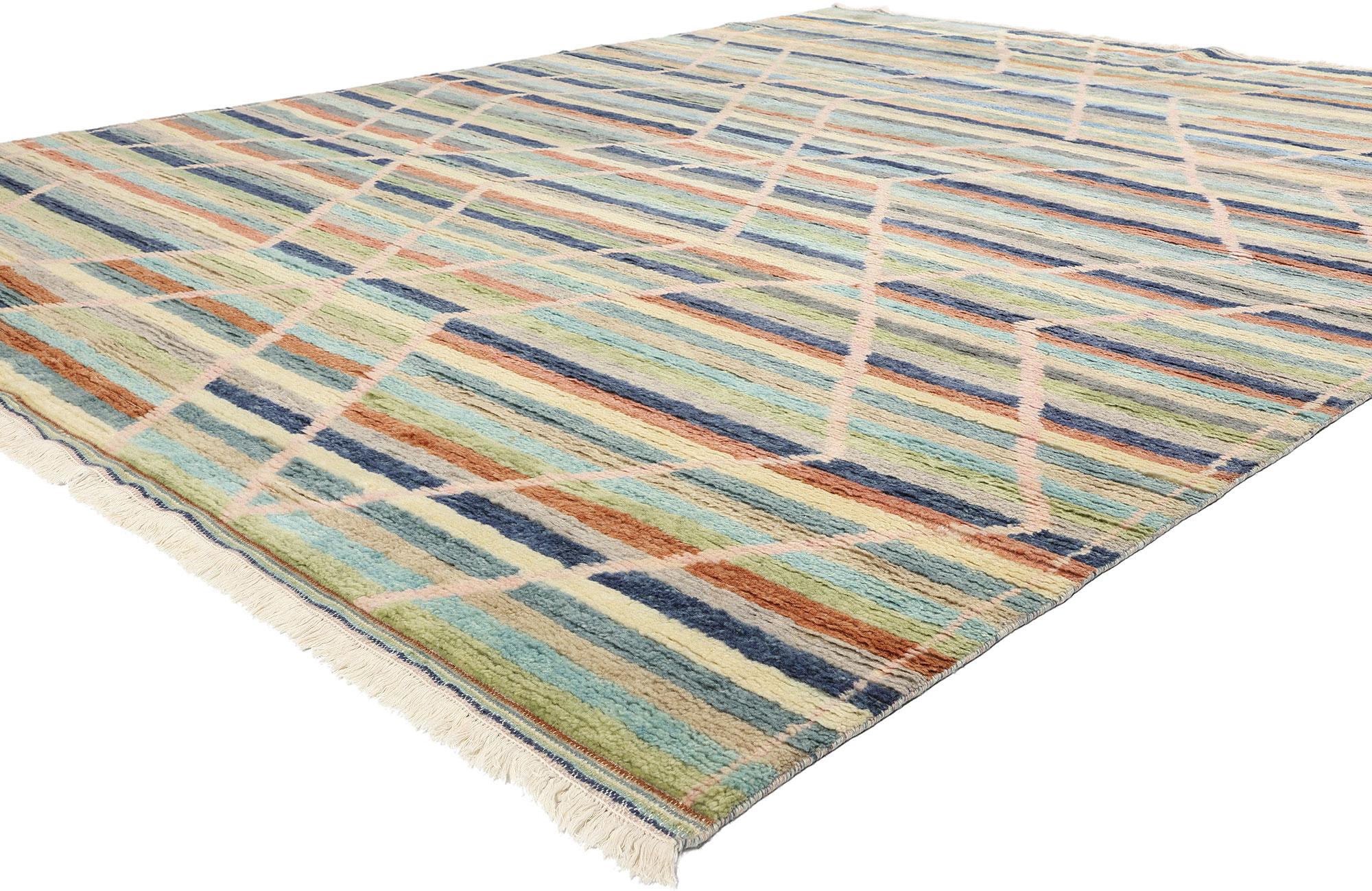 31247 New Prismatic Pathways Modern Moroccan Rug, 09'06 x 11'10. This hand knotted wool Prismatic Pathways Modern Moroccan Rug is a mesmerizing blend of traditional craftsmanship and contemporary design, colorfully curated to bring a vibrant touch