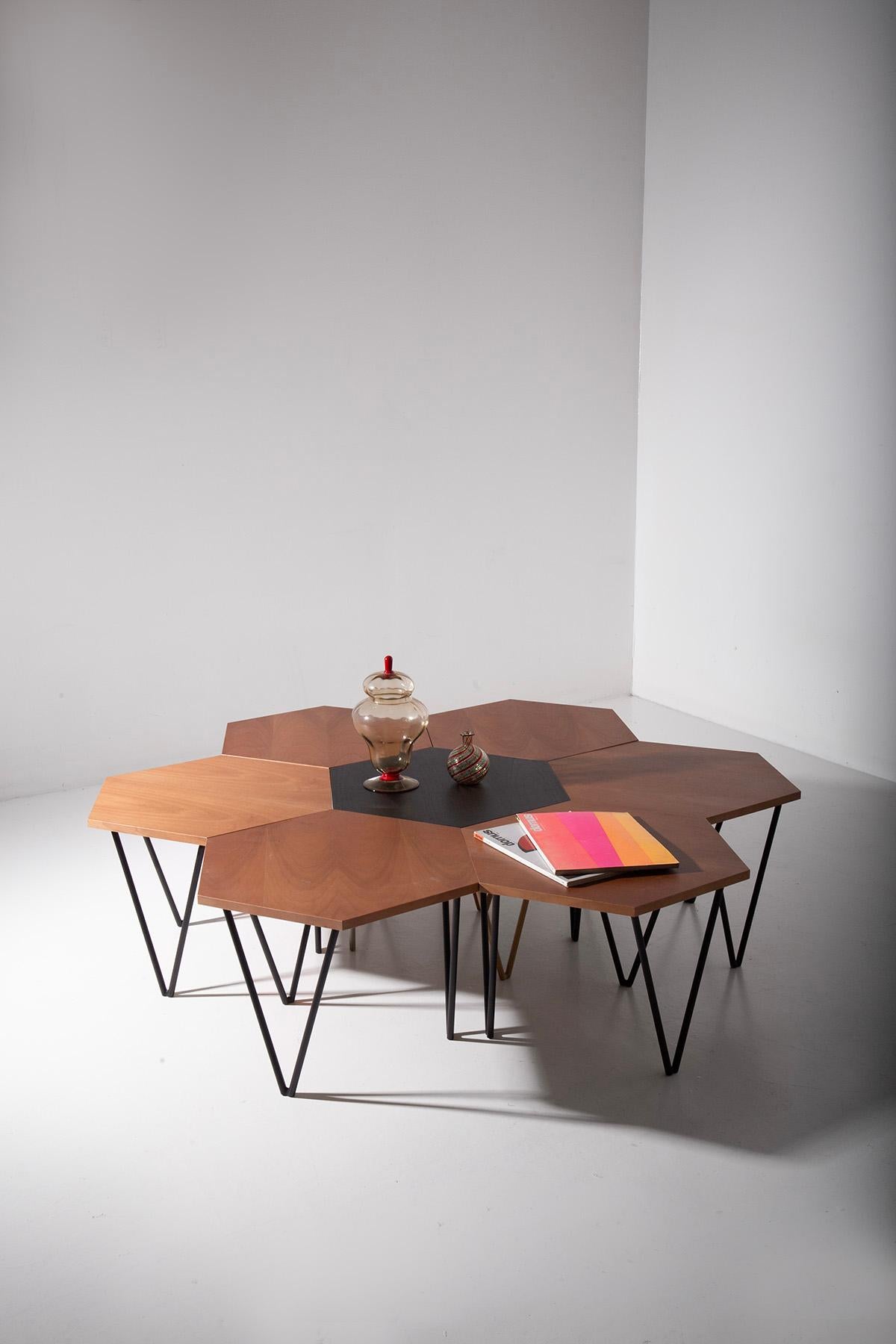 New production and re-edition hexagonal coffee table ISA BERGAMO, certified For Sale 6