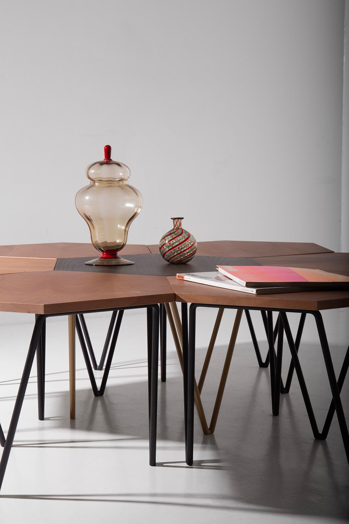 New production and re-edition hexagonal coffee table ISA BERGAMO, certified For Sale 7