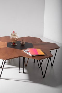 New production and re-edition hexagonal coffee table ISA BERGAMO, certified