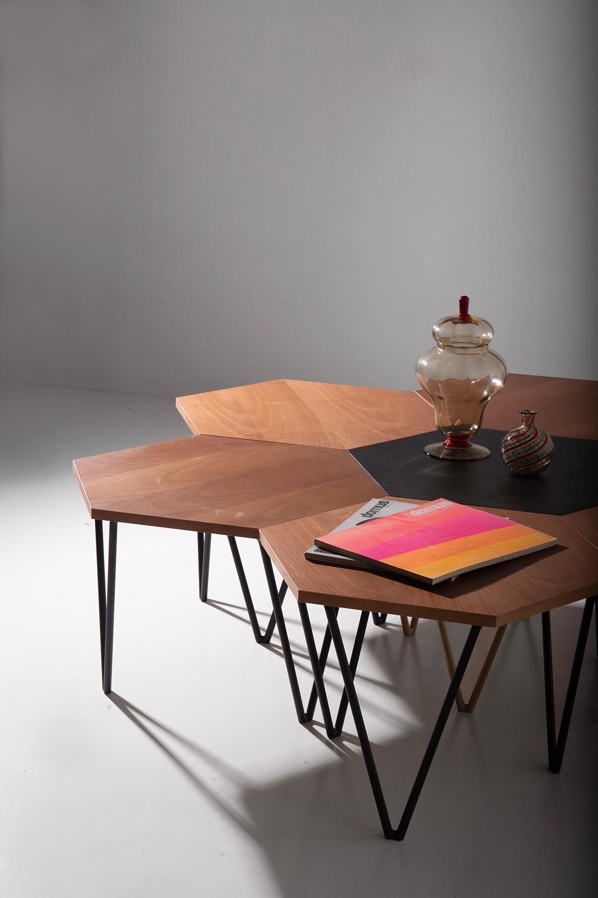 Mid-Century Modern New production and re-edition hexagonal coffee table ISA BERGAMO, certified For Sale