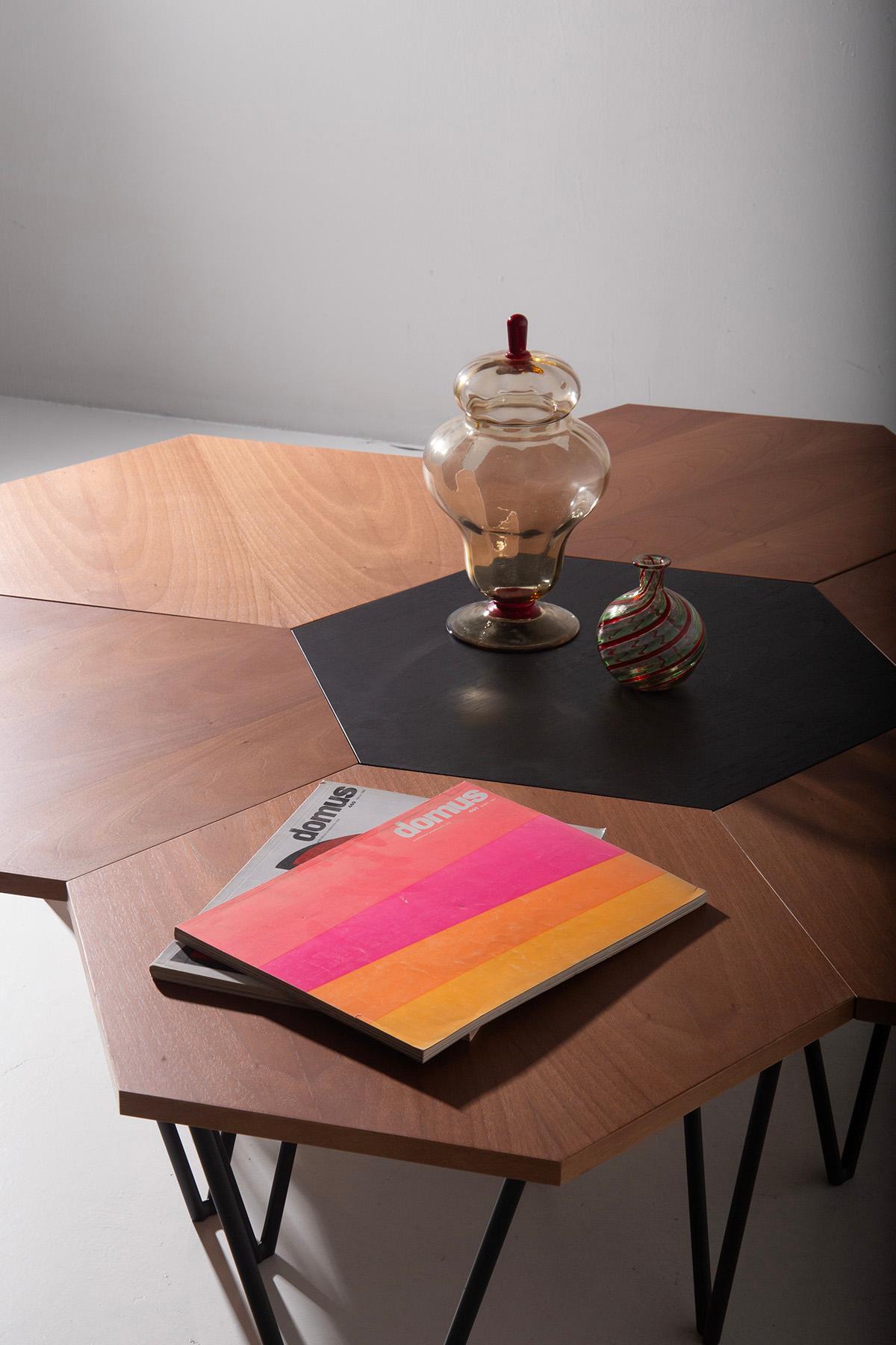 Italian New production and re-edition hexagonal coffee table ISA BERGAMO, certified For Sale