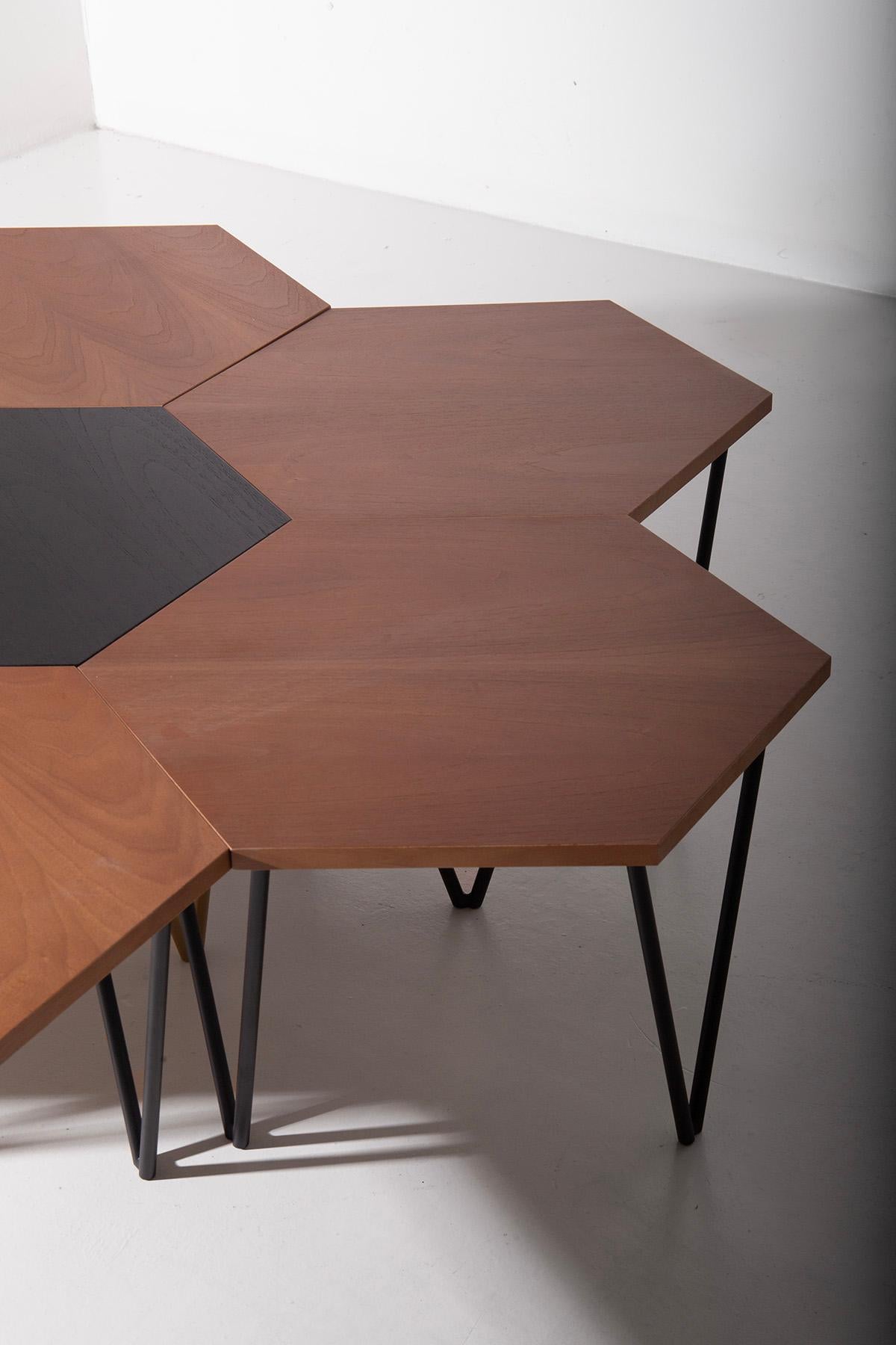 Metal New production and re-edition hexagonal coffee table ISA BERGAMO, certified For Sale
