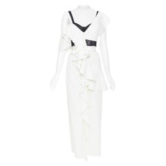 nuevo PROENZA SCHOULER SS18 corpiño de malla negro vestido con volantes blanco US4