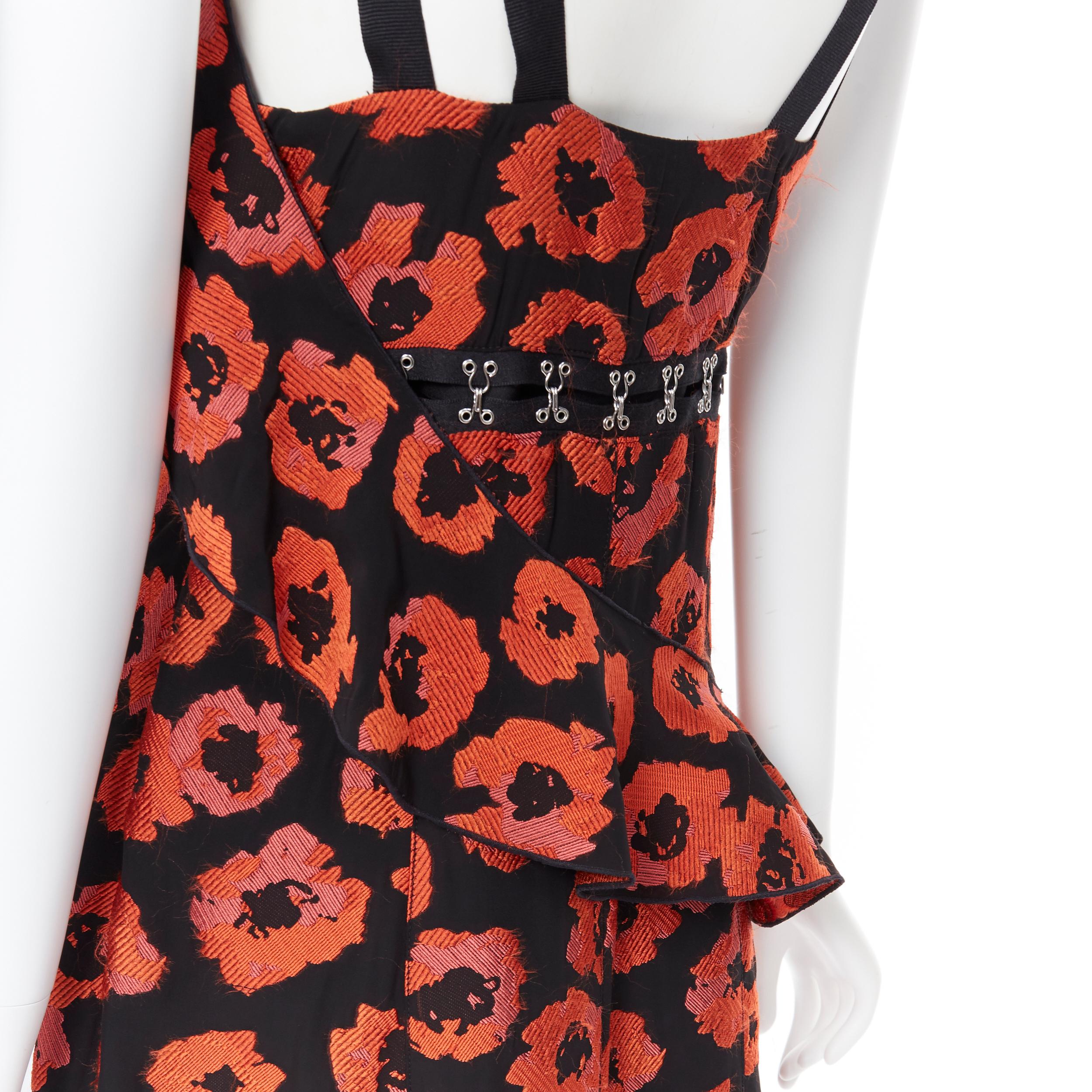 new PROENZA SCHOULER SS18 black red floral jacquard hook eye ruffle dress US4 4