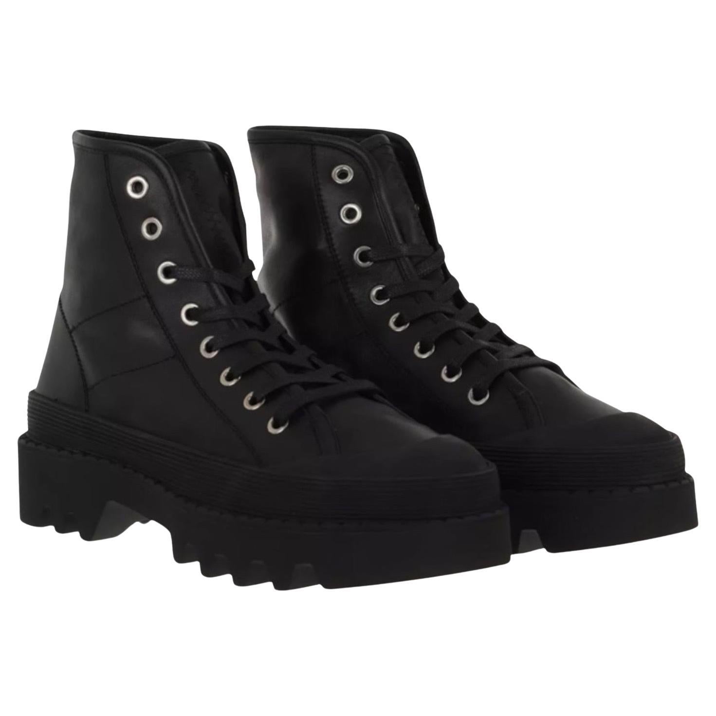 new Proenza Schouler The City Black Leather Combat Boots EU 38 Lug Sole Authen en vente