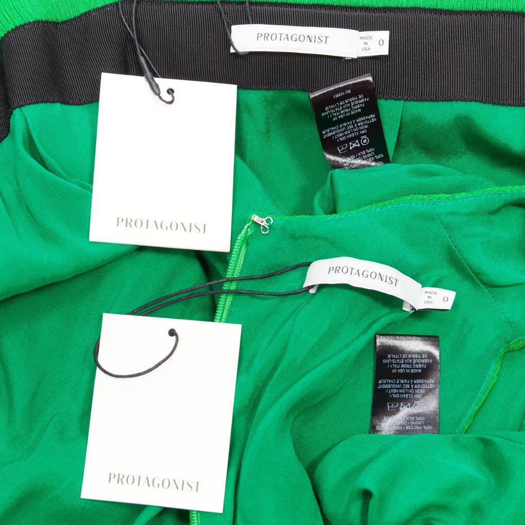 PROTAGONIST kelly vert plissé doublé de soie avec ceinture et jupe portefeuille taille US0 XS en vente 5