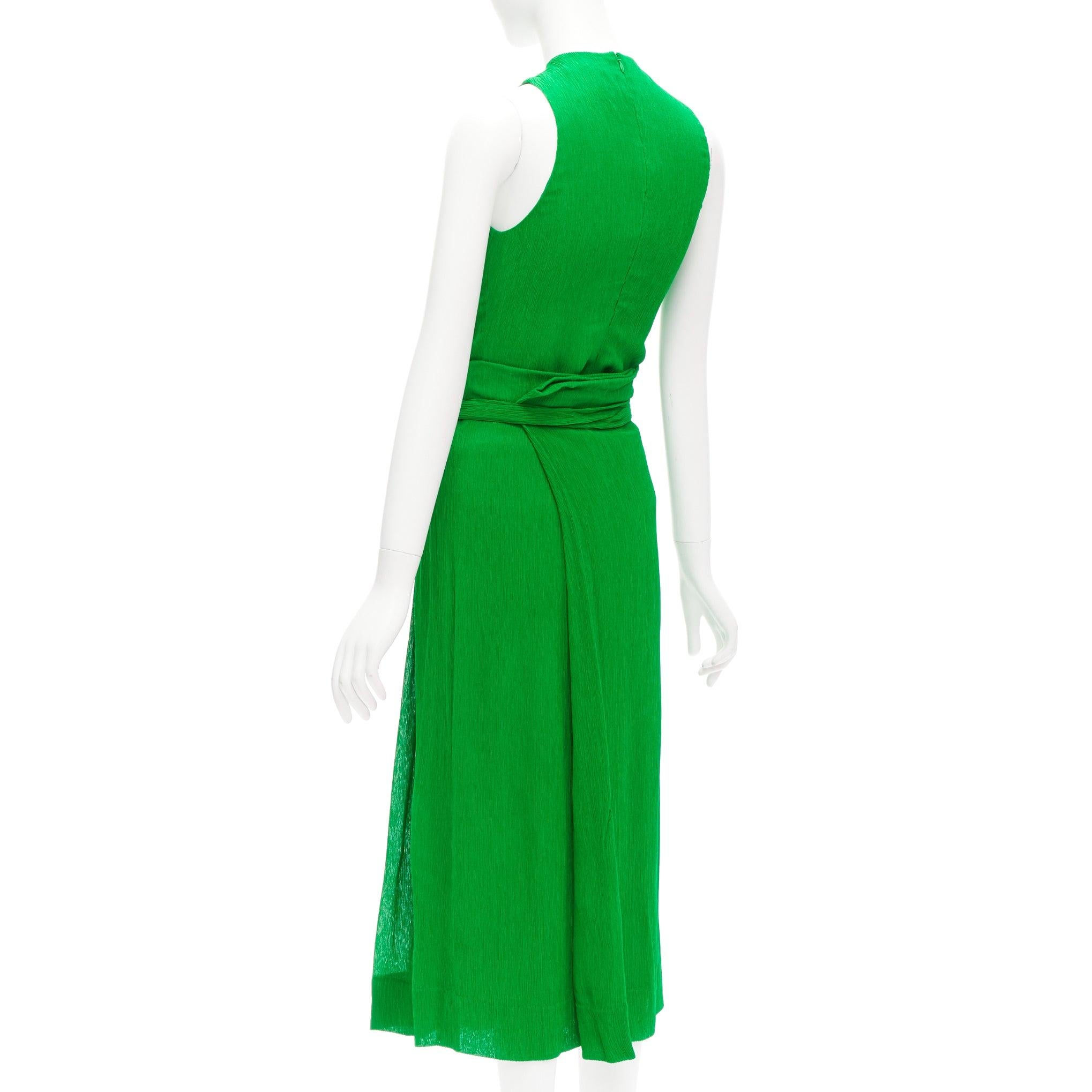Women's new PROTAGONIST kelly green plisse silk lined tie belt wrap skirt set US0 XS For Sale