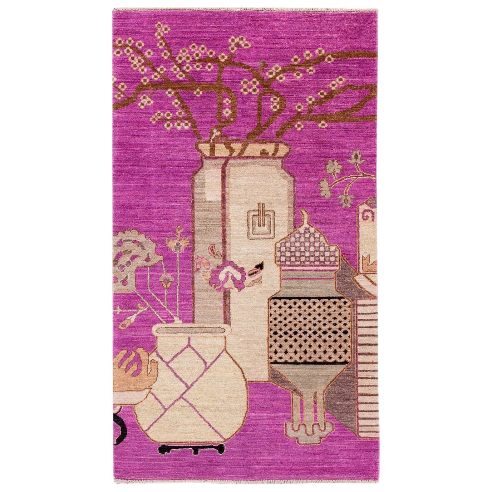 Nouveau tapis moderne violet en laine Khotan