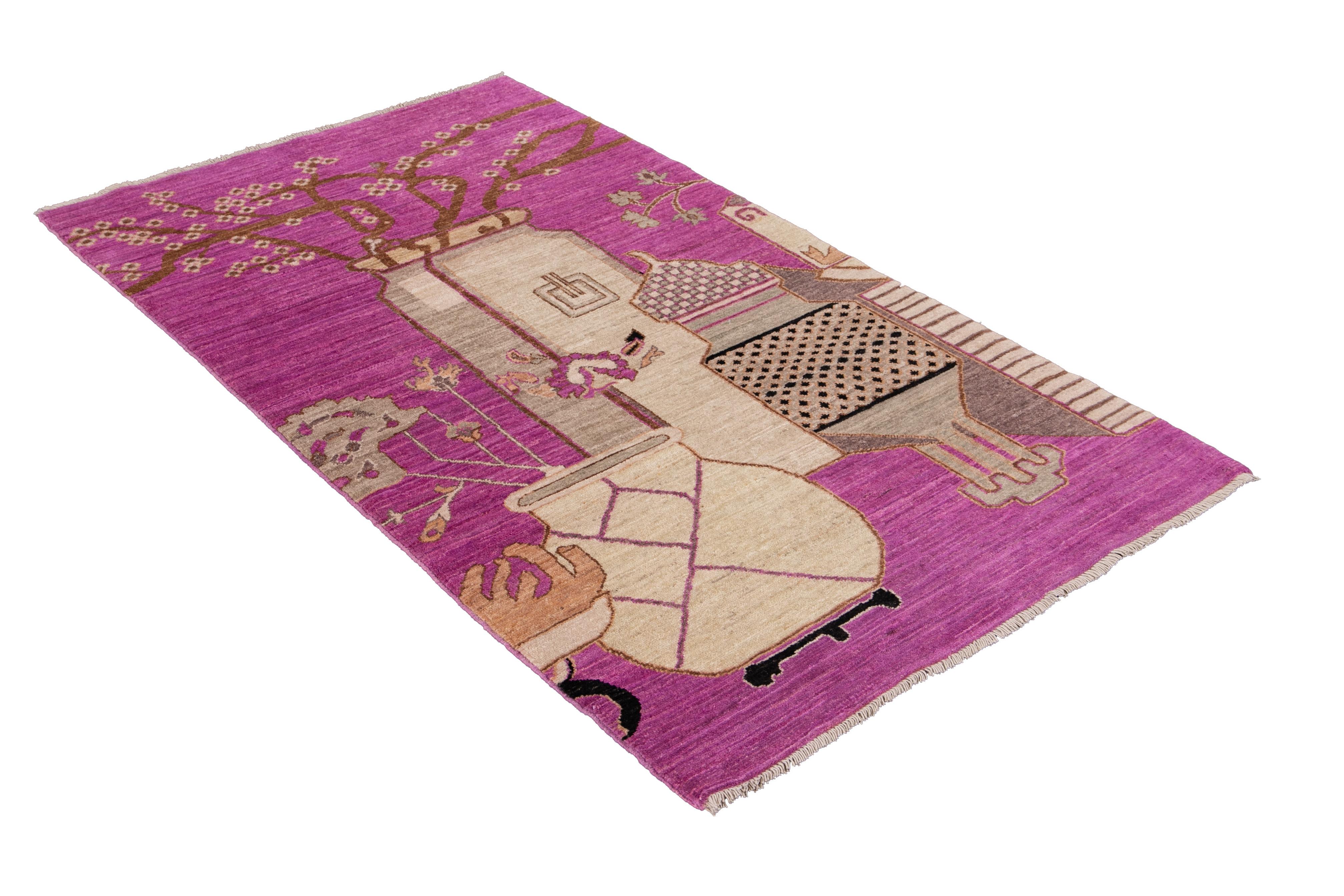 New Purple Modern Khotan Wool Rug For Sale 4