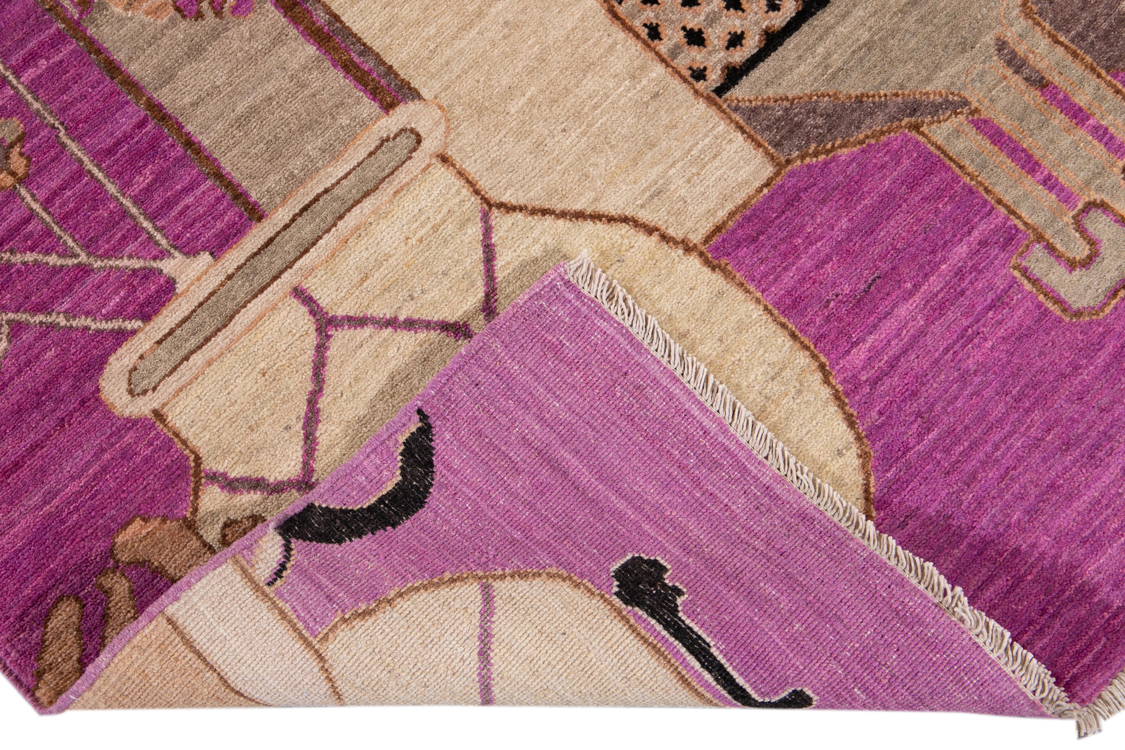 New Purple Modern Khotan Wool Rug For Sale 5
