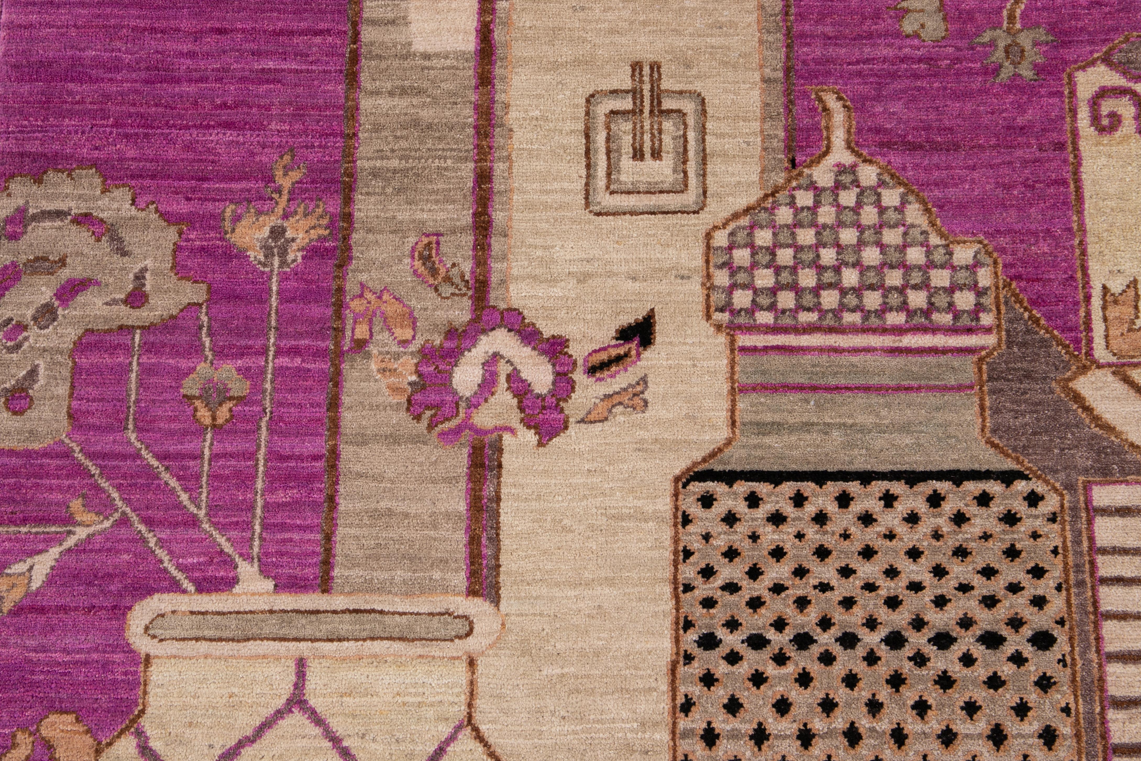 New Purple Modern Khotan Wool Rug For Sale 7