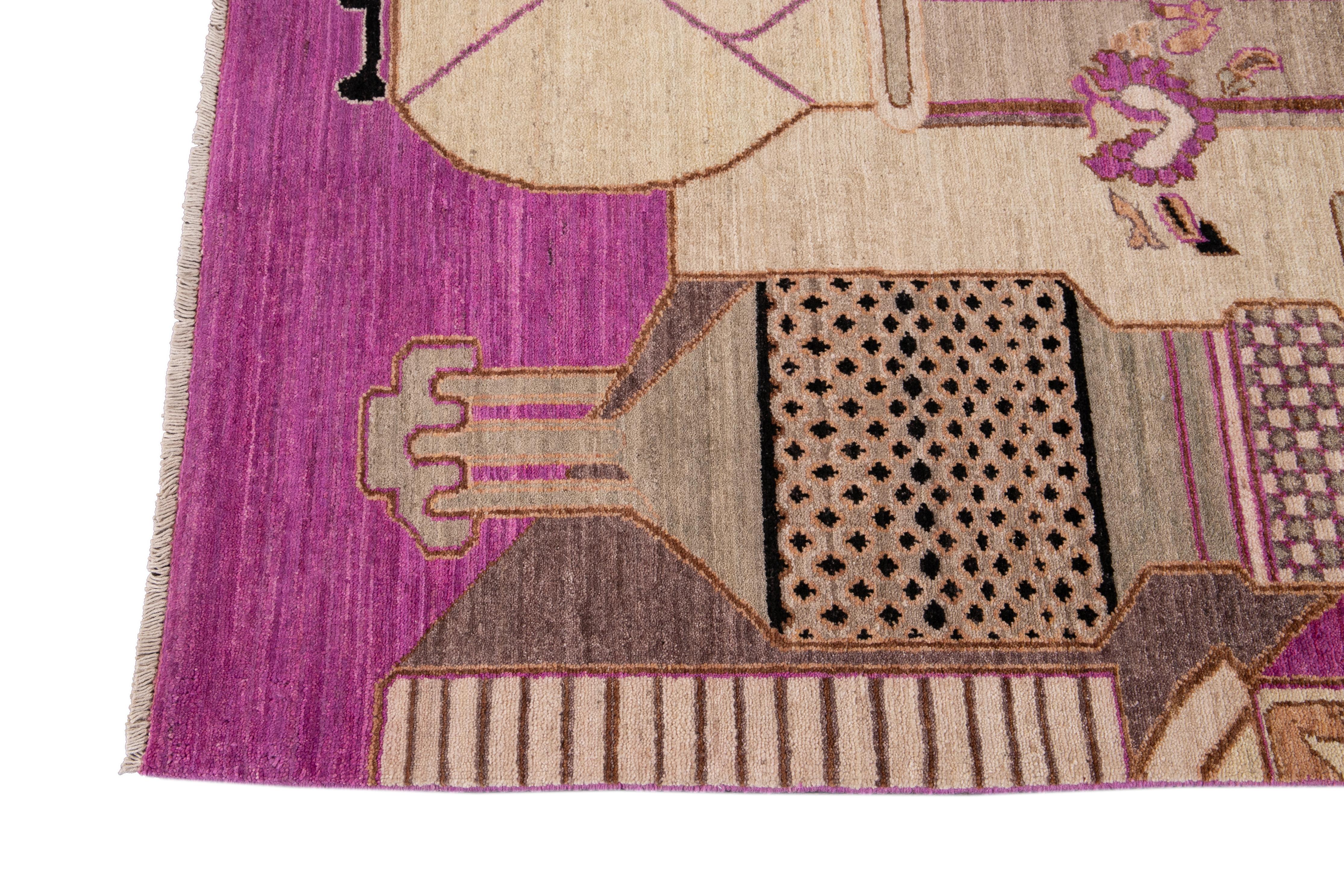 New Purple Modern Khotan Wool Rug In Good Condition For Sale In Norwalk, CT