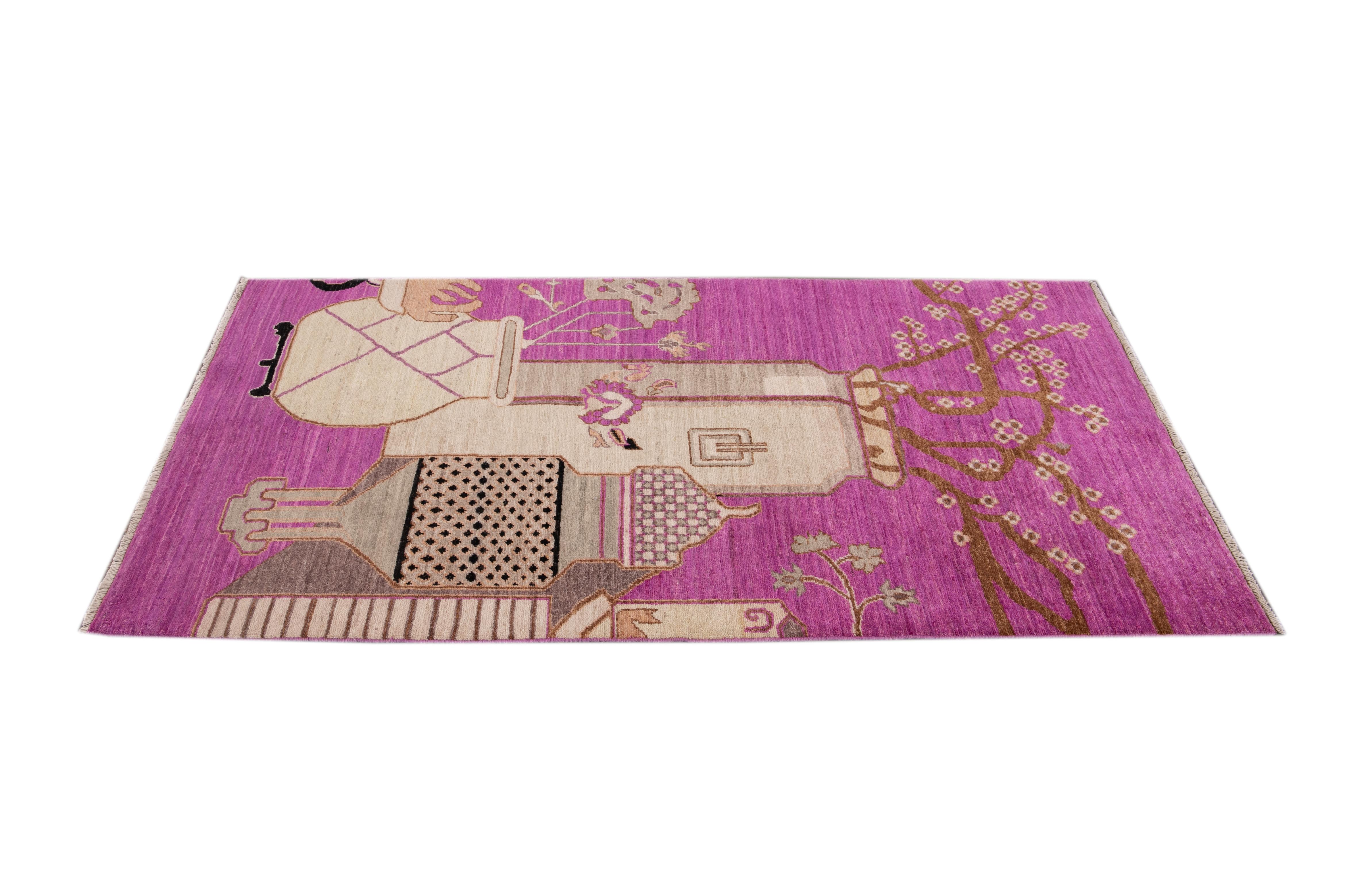 New Purple Modern Khotan Wool Rug For Sale 2
