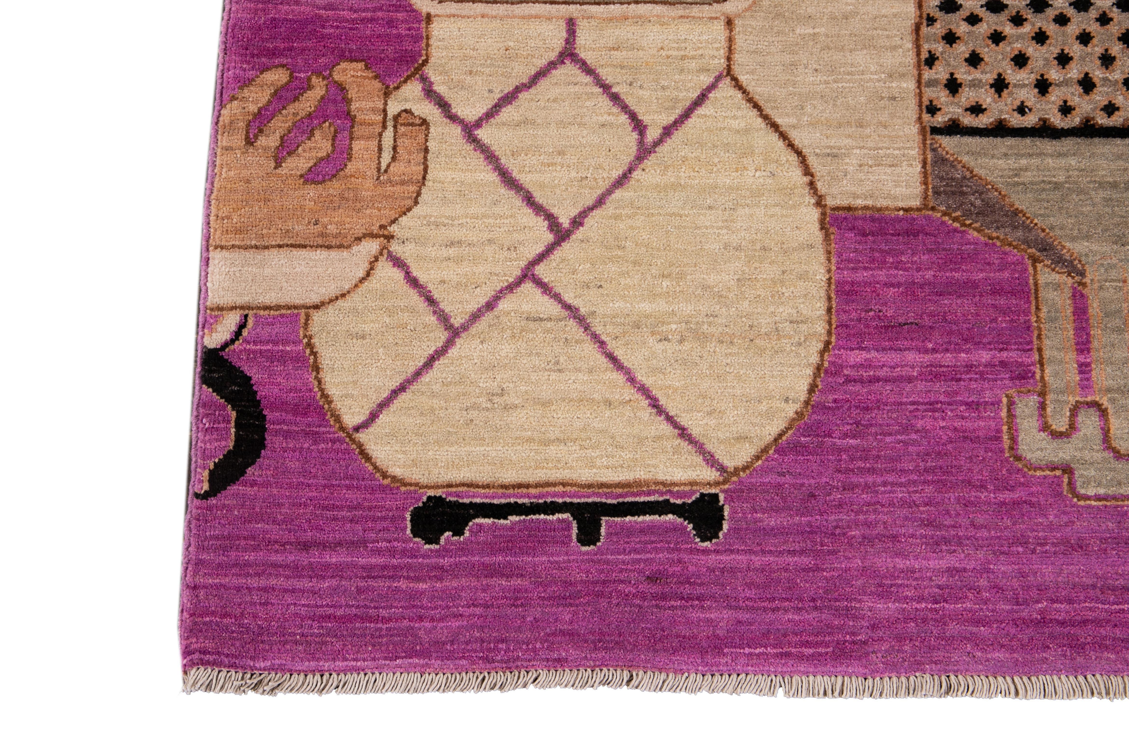 New Purple Modern Khotan Wool Rug For Sale 3