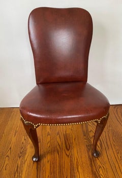 New Queen Anne Style Mahogany Balloon Seat Leather Side Chair w/ Brass Nail Trim