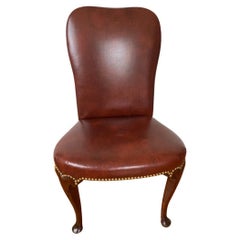 New Queen Anne Style Mahogany Balloon Seat Leather Side Chair w/ Brass Nail Trim