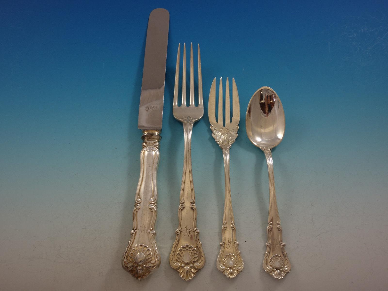 20th Century New Queens by Durgin Sterling Silver Flatware Set Service 100 Pieces 